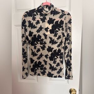 Ulla Johnson Cream and Black Floral Turtleneck Blouse